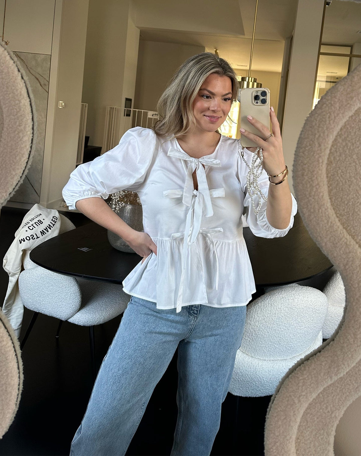 POPLIN BOWS TOP CRÈME