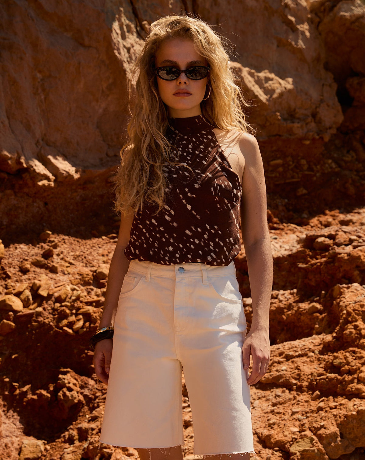 JULIE DEER PRINT HALTER TOP BRUIN