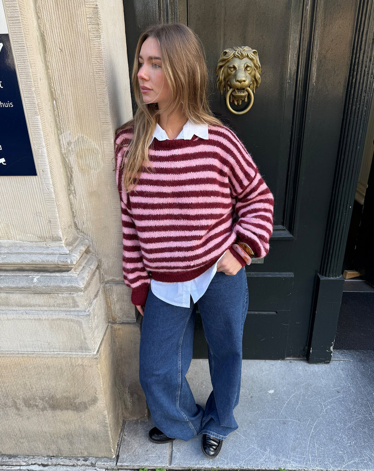 FLUFFY STRIPE KNIT BURGUNDY