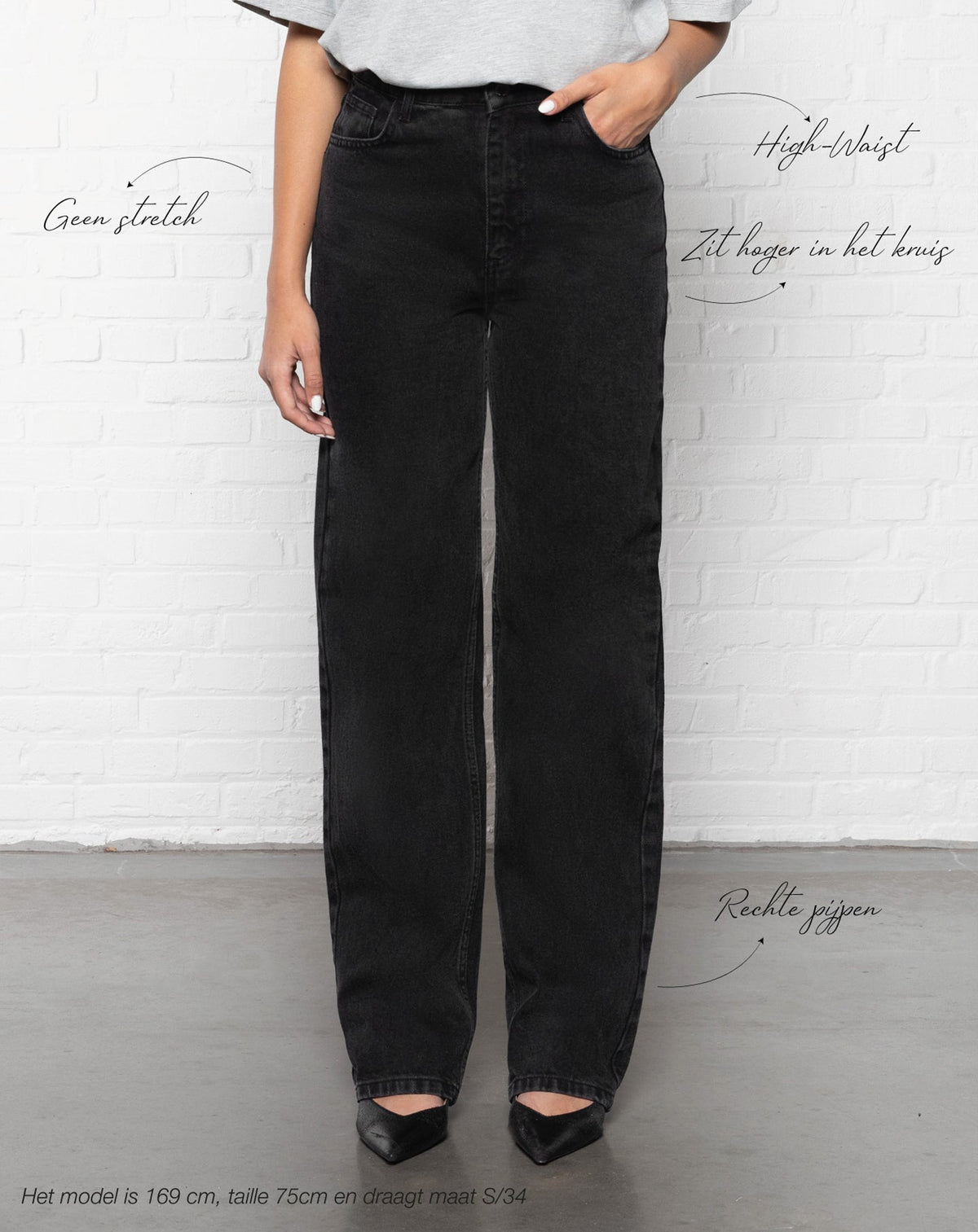 DENIM STRAIGHT LEG JEANS DONKERGRIJS