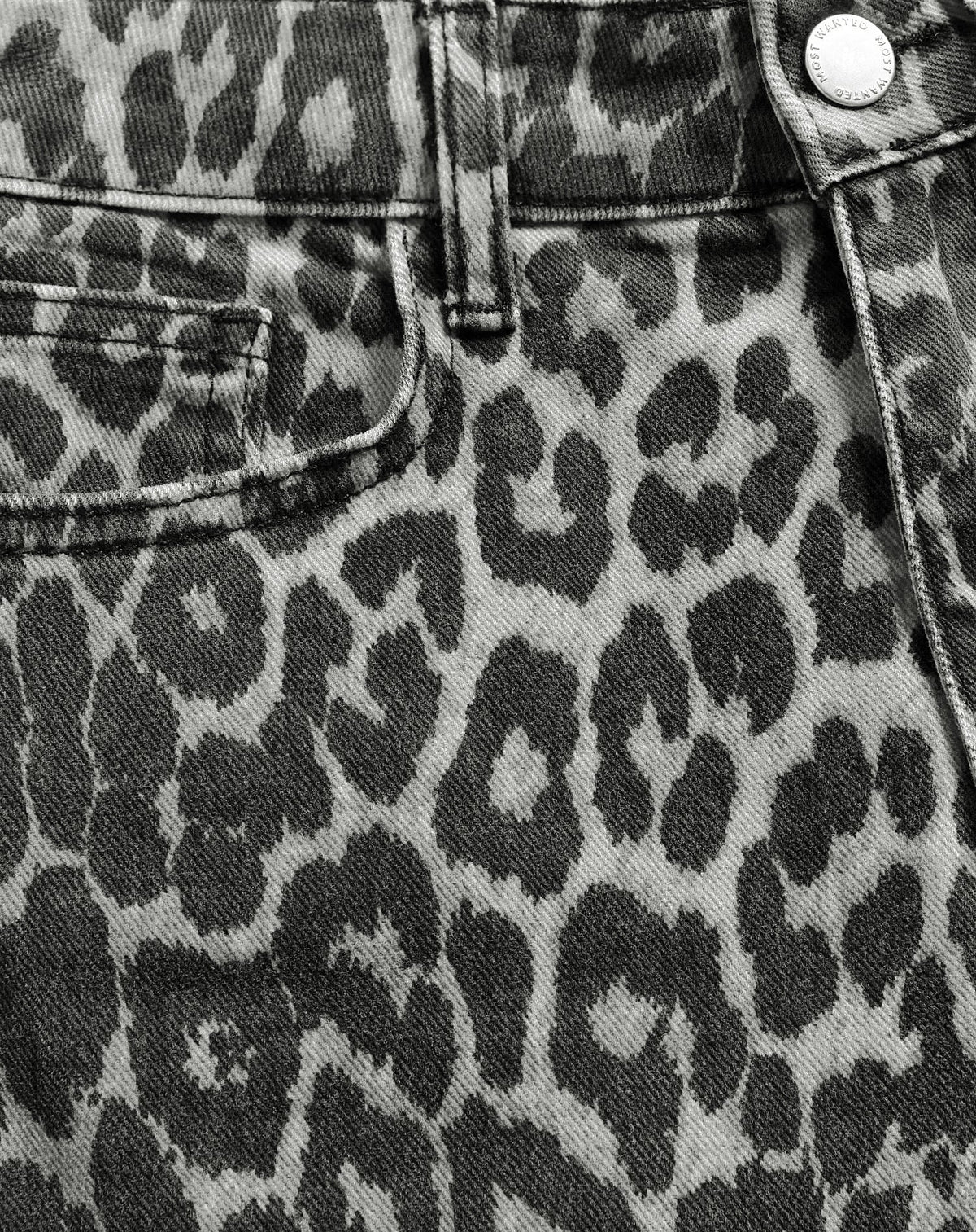 LEOPARD ALLOVER DENIM SKIRT GRIJS