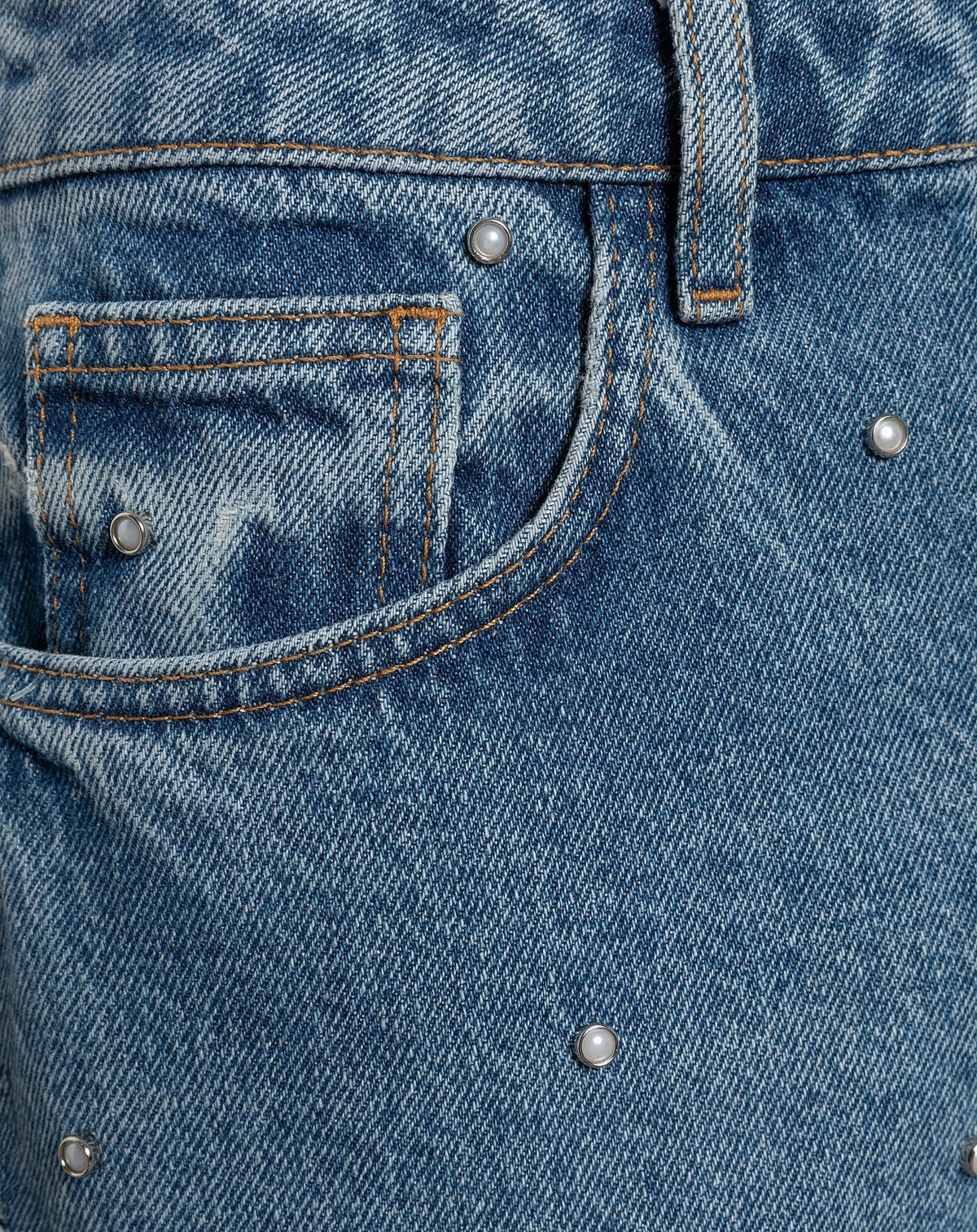 STUD PEARL STRAIGHT LEG JEANS BLAUW