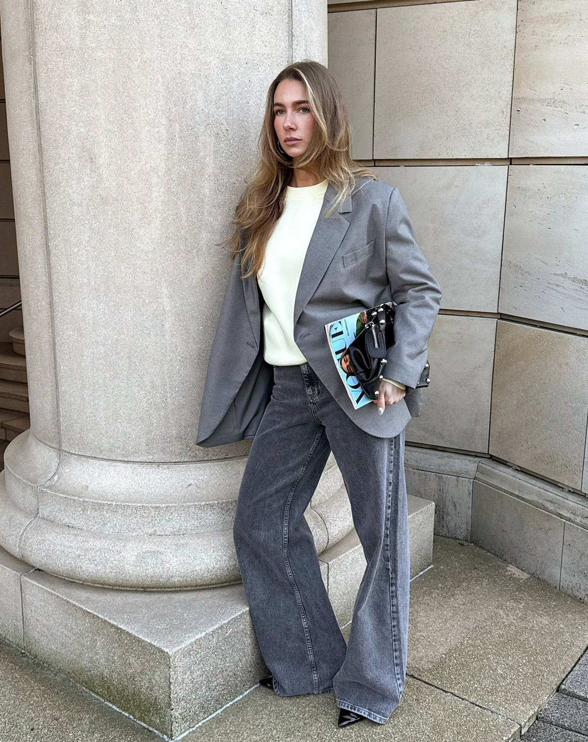 STEVIE OVERSIZED ASYMMETRIC BLAZER GRIJS MELANGE
