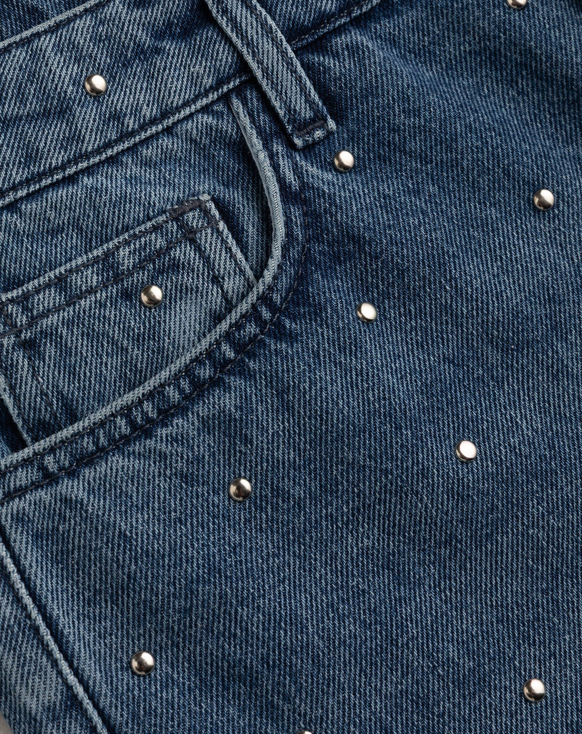 ALLOVER STUD DENIM JORT BLAUW