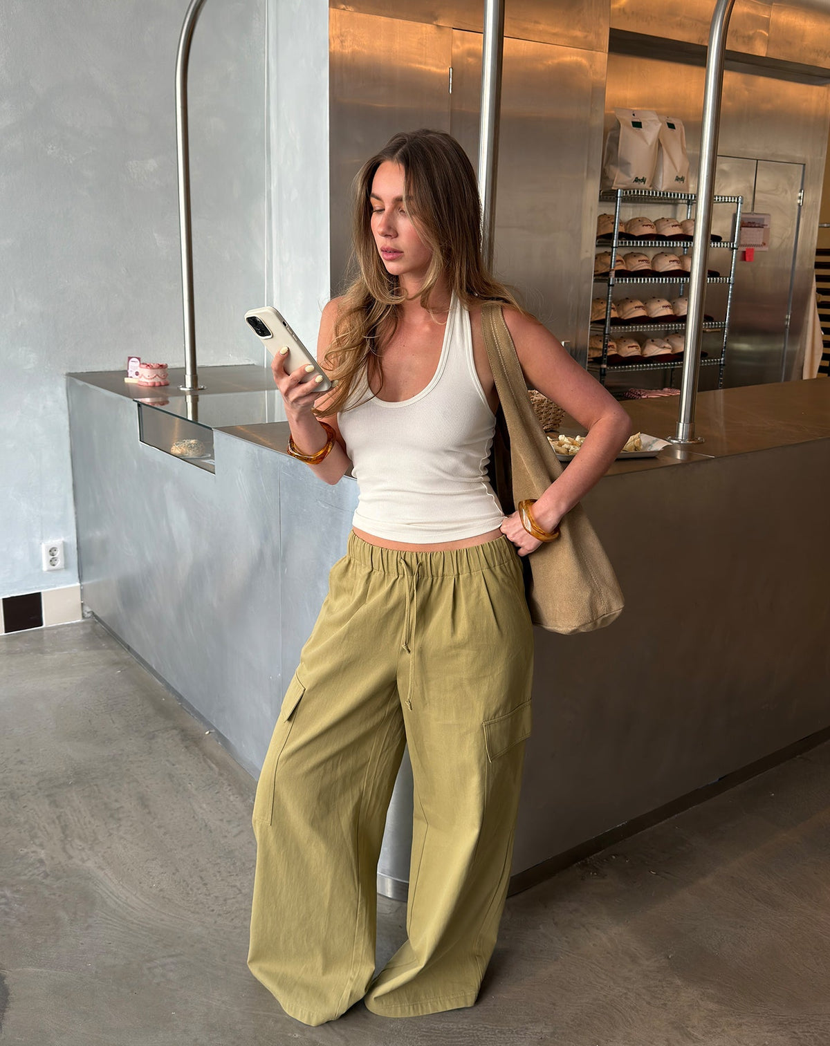 GIA WIDE LEG CARGO PANTS TALL OLIJFGROEN