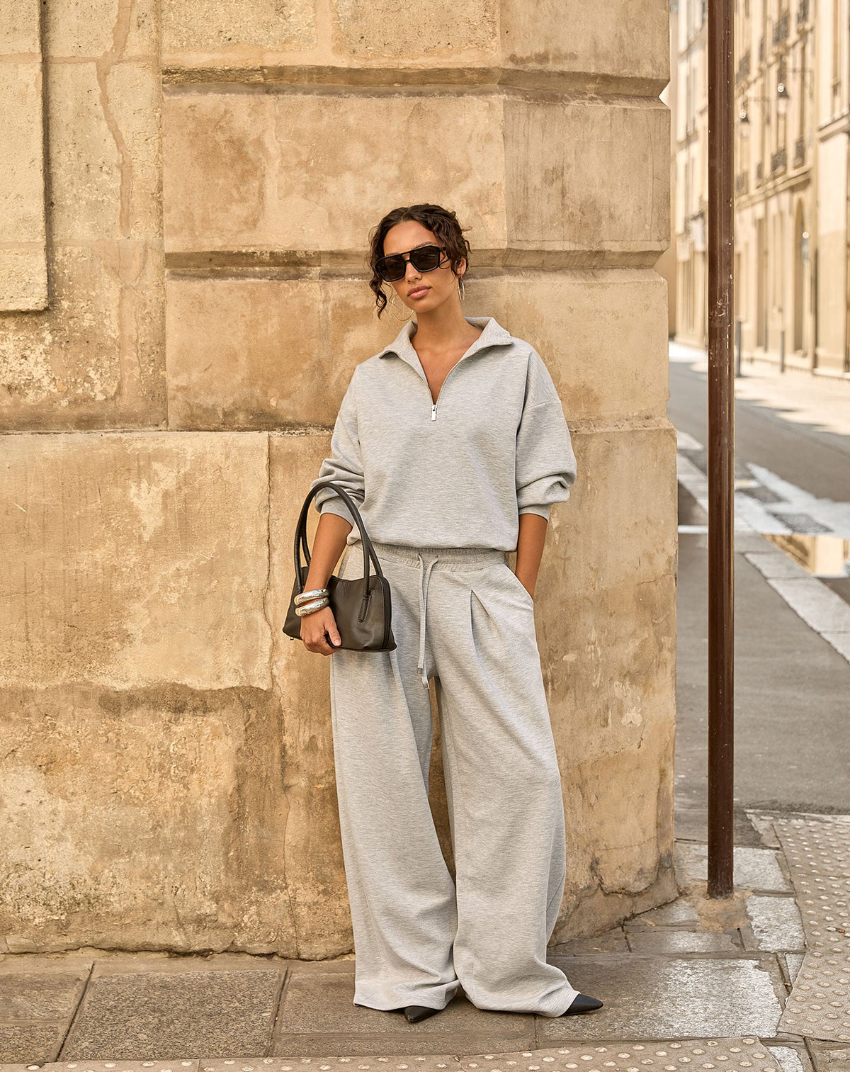 SCUBA PLEATED PANTS PETITE GRIJS MELANGE