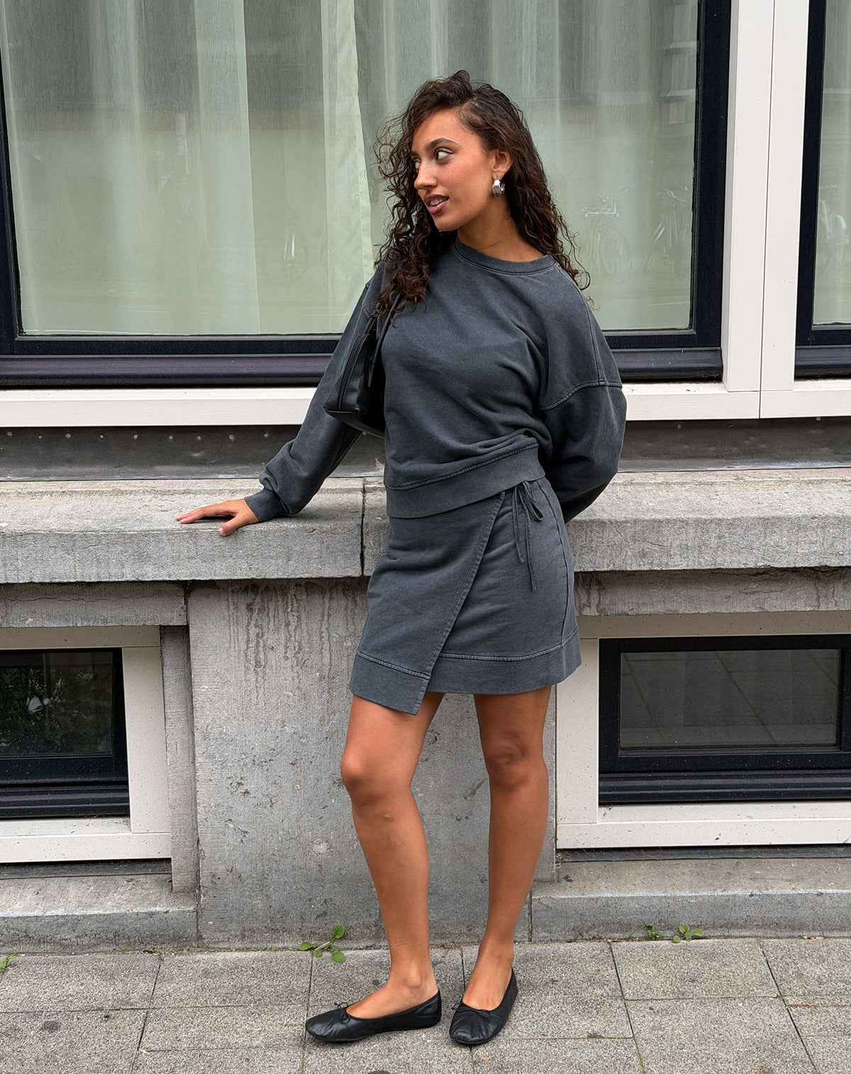 SWEAT WRAP SKIRT ACID GRIJS