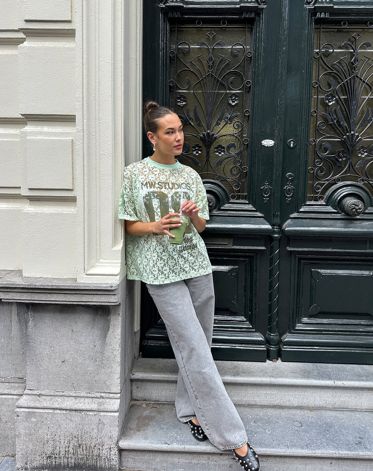 STUDDED FLATS ZWART