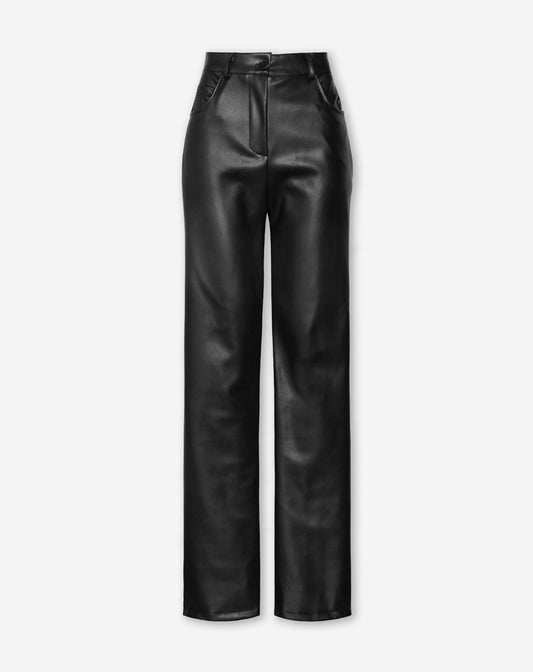LEATHER STRAIGHT LEG PANTS TALL ZWART