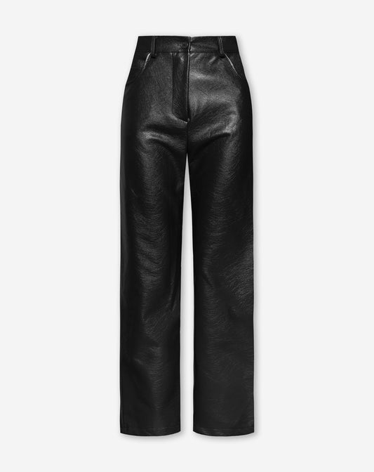 LIQUID LEATHER STRAIGHT LEG PANTS ZWART