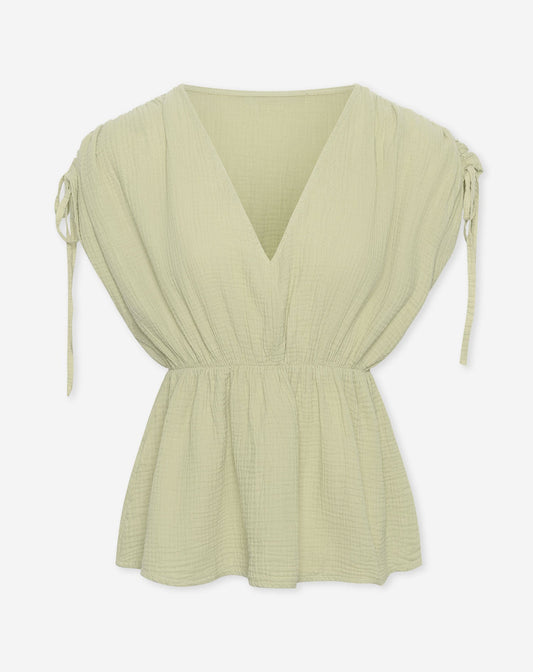 MOUSSELINE PEPLUM TOP LICHT OLIJFGROEN