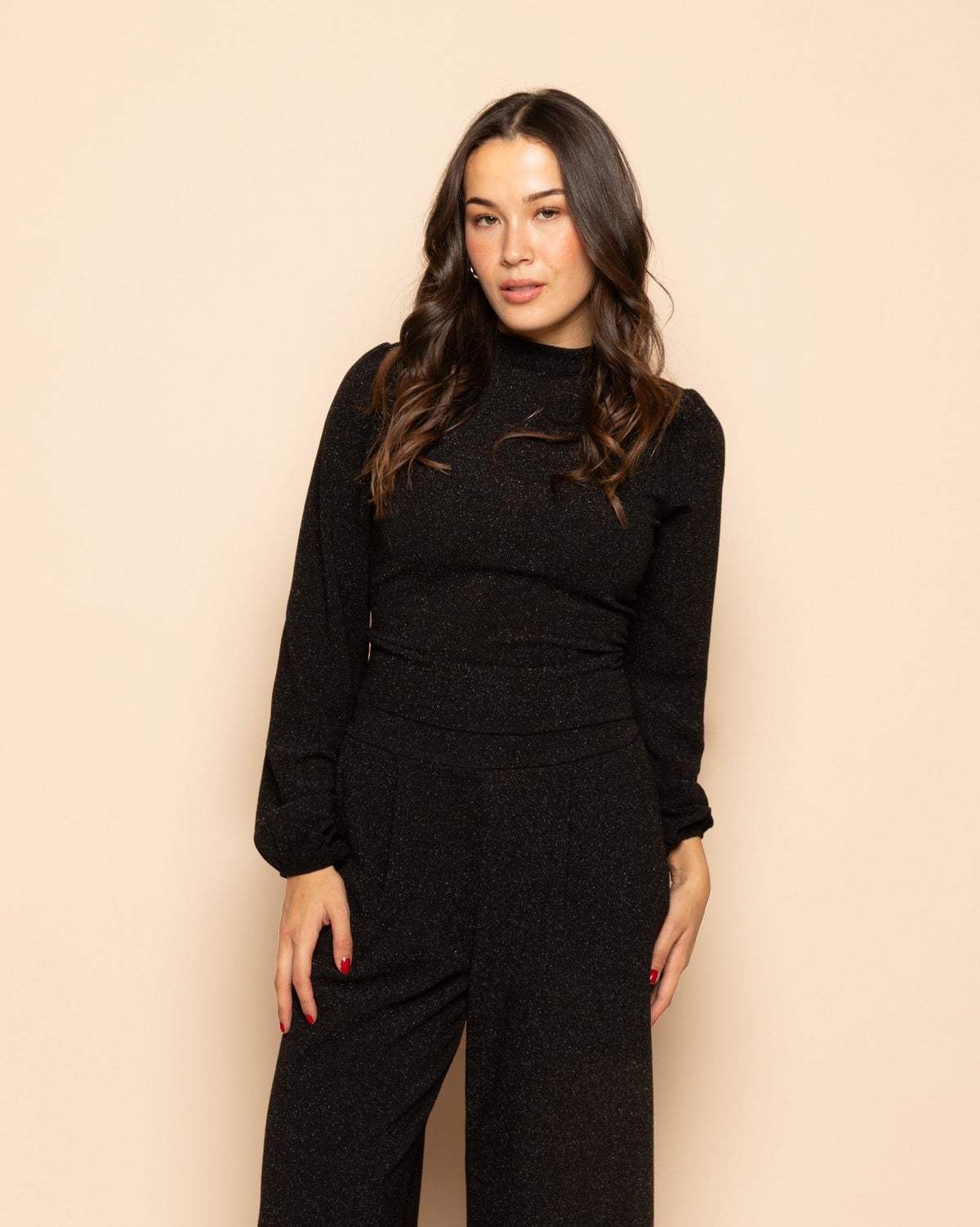 GLITTER BOW TOP ZWART