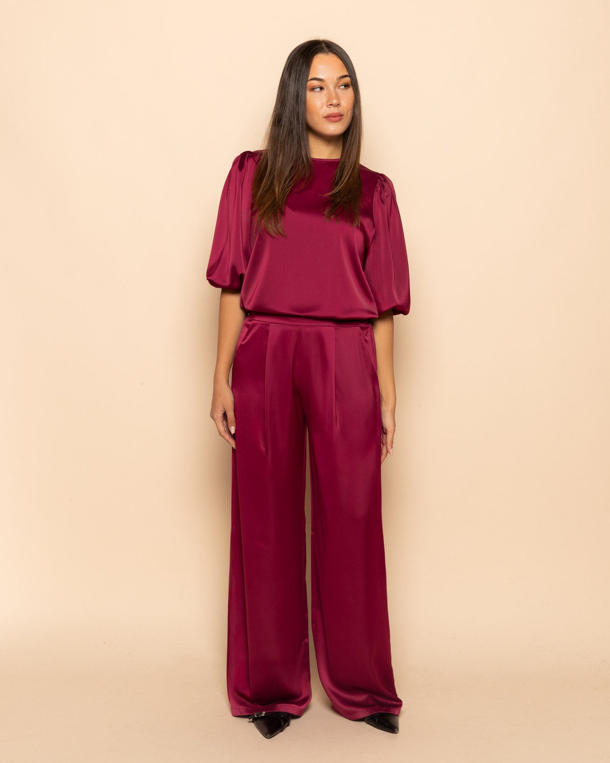JULIE SATIN PANTALON TALL BORDEAUX