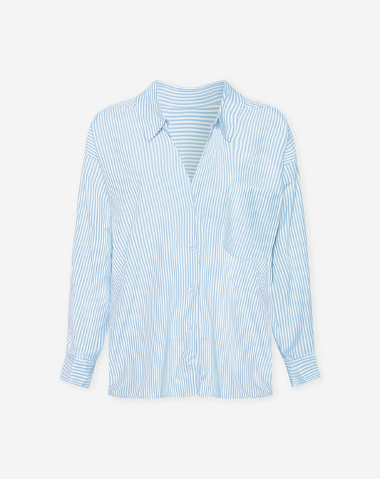 POPLIN STRIPE OVERSIZED BLOUSE BLAUW