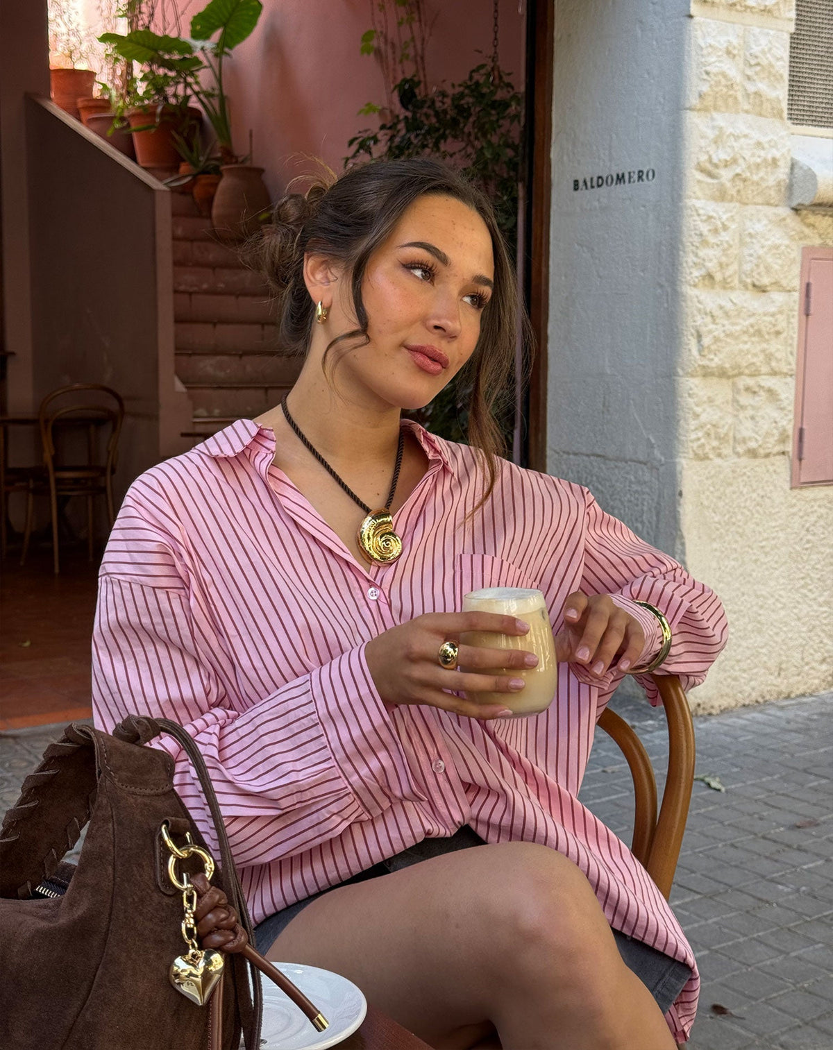 POPLIN STRIPE OVERSIZED BLOUSE ROZE