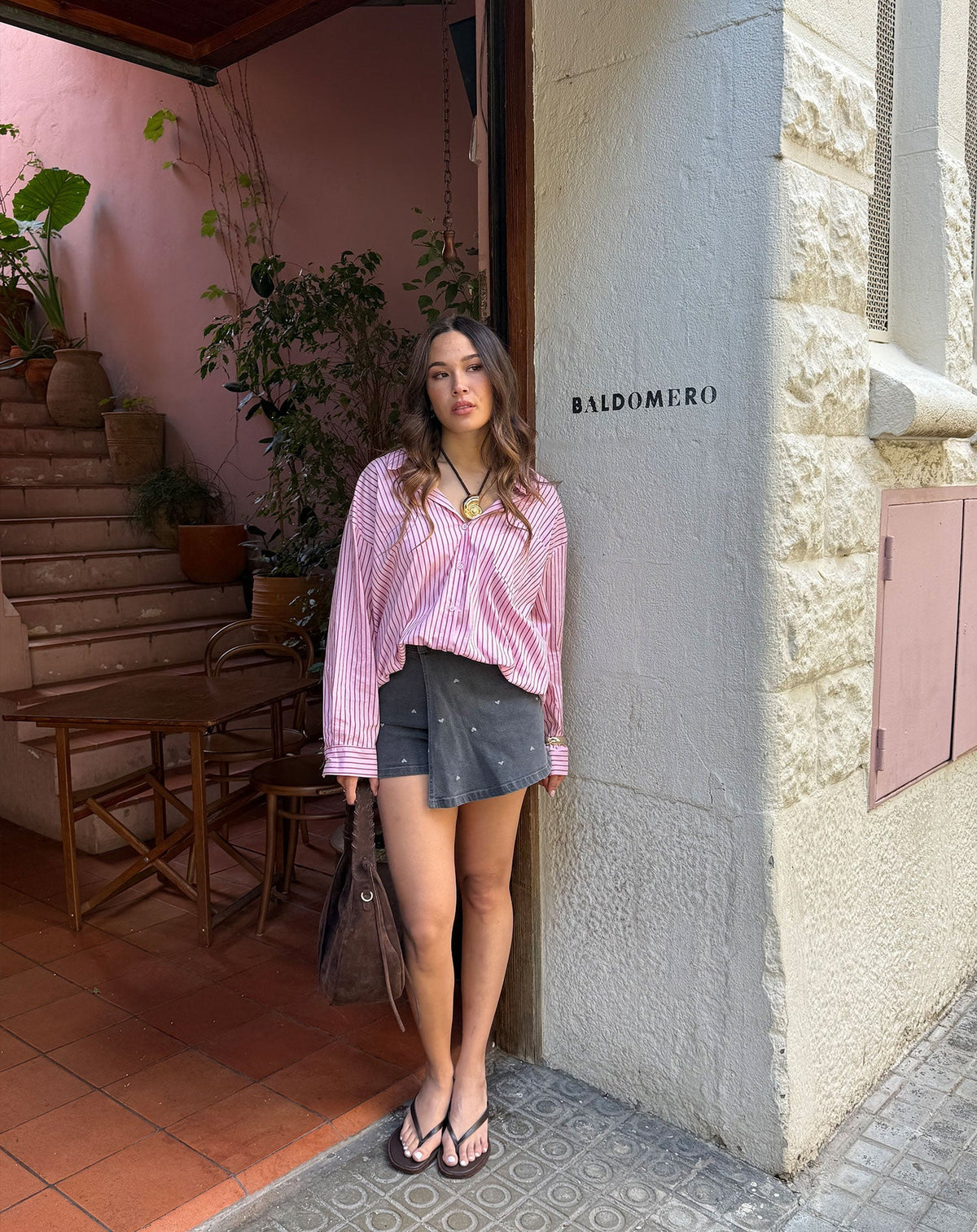 POPLIN STRIPE OVERSIZED BLOUSE ROZE