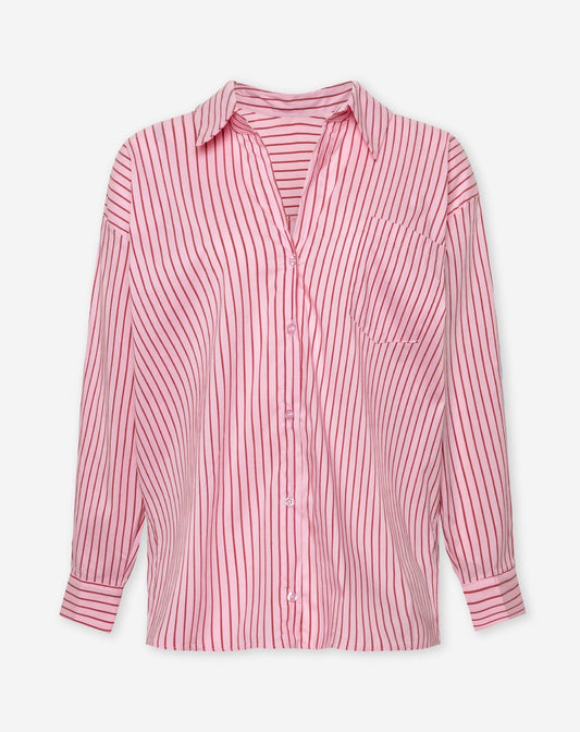 POPLIN STRIPE OVERSIZED BLOUSE ROZE