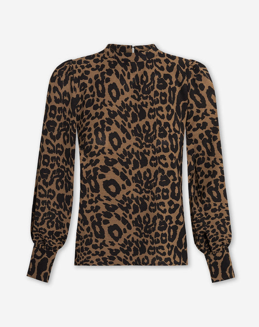 JULIE LEOPARD LONG SLEEVE TOP ZWART