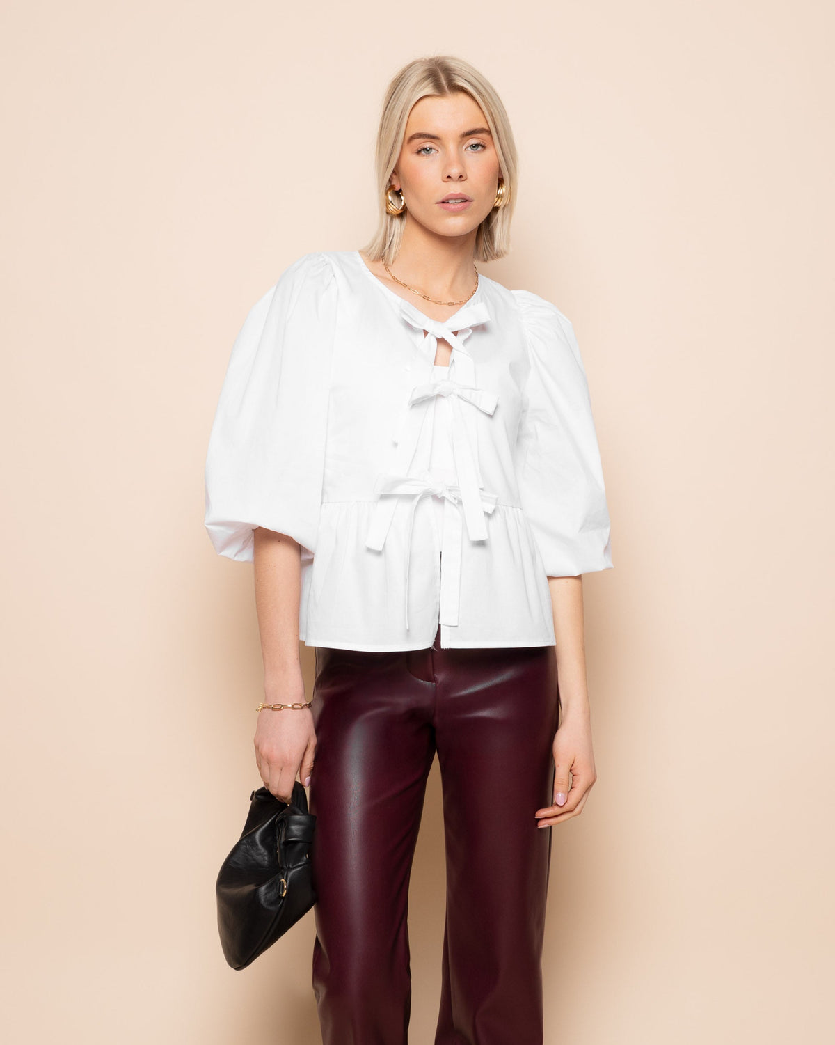 POPLIN BOWS TOP CRÈME