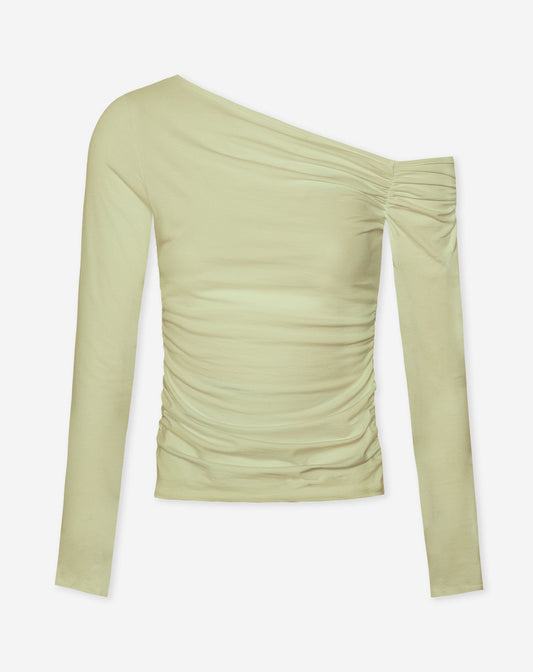 TAMAR OFF SHOULDER RUCHED TOP LICHT OLIJFGROEN