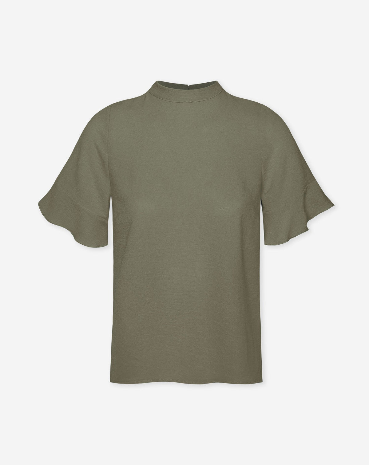JULIE RUFFLE TOP LICHT OLIJFGROEN