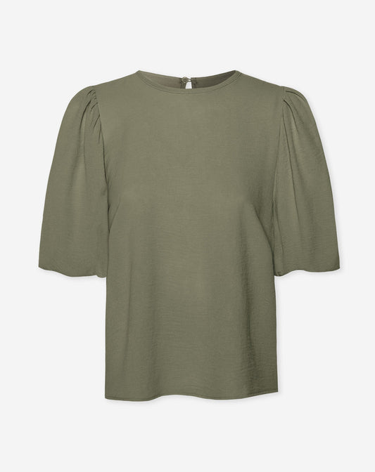 JULIE PUFF SLEEVE TOP LICHT OLIJFGROEN