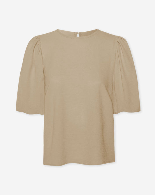 JULIE PUFF SLEEVE TOP DONKER BEIGE