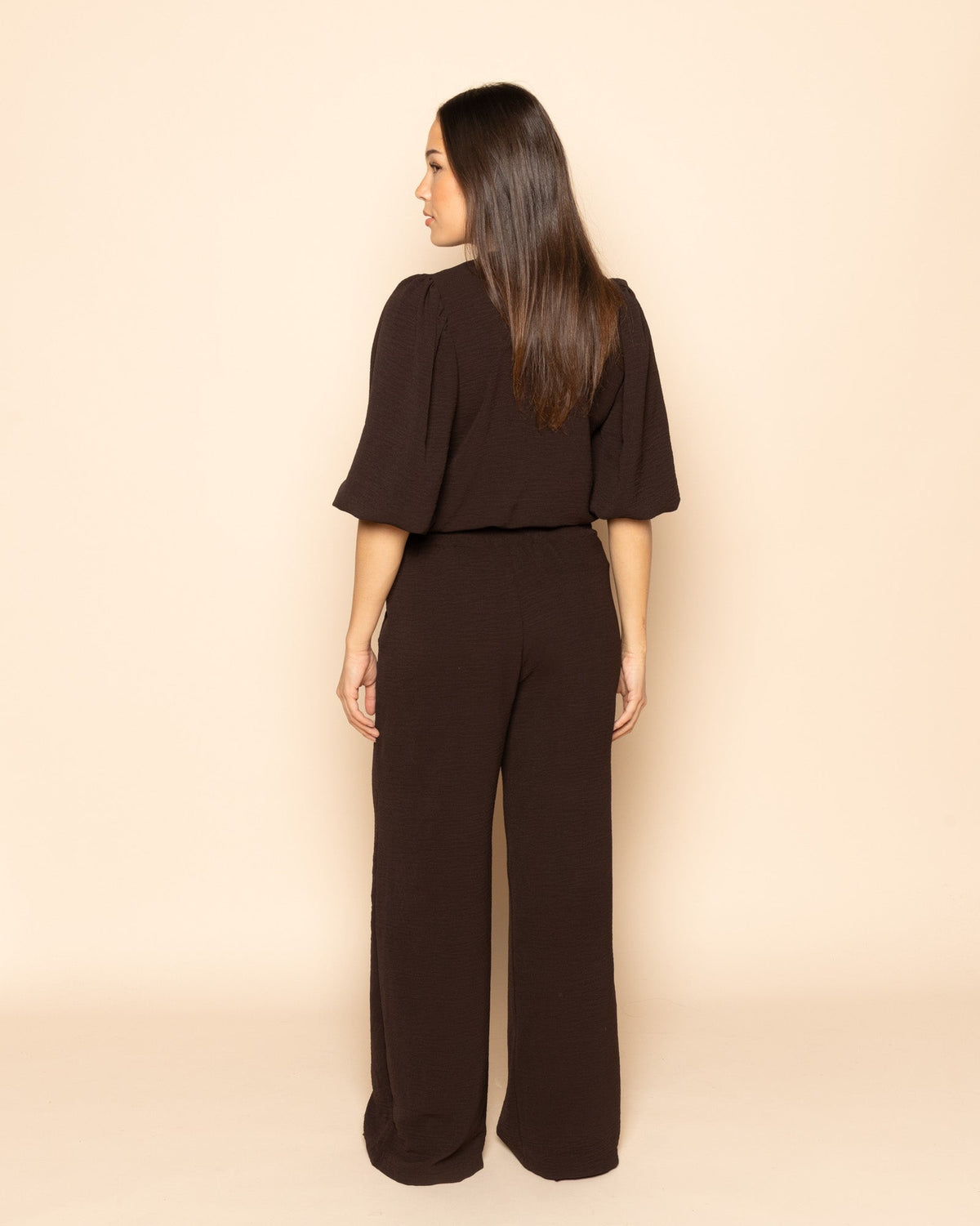 JULIE PUFF SLEEVE TOP DONKERBRUIN