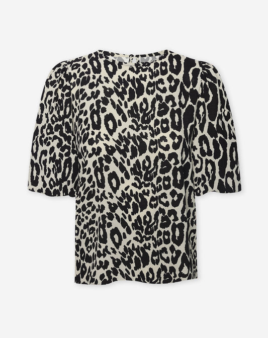JULIE LEOPARD PUFF SLEEVE TOP BEIGE
