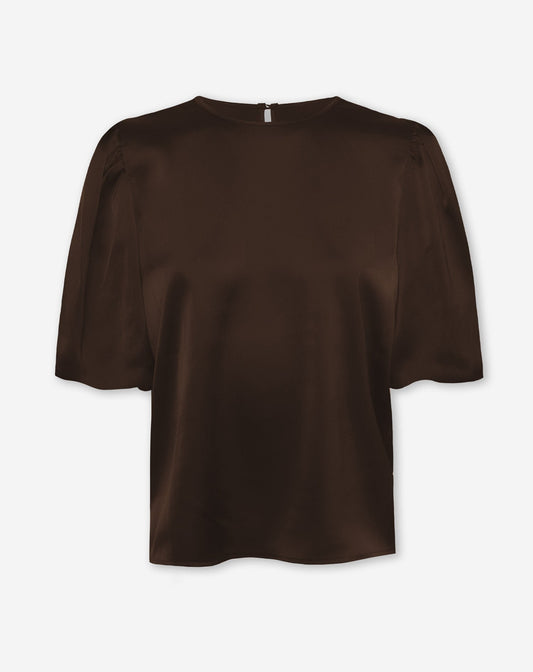 JULIE SATIN PUFF SLEEVE TOP BRUIN