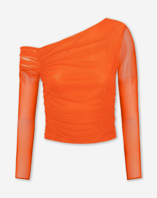 ISABELLE OFF SHOULDER MESH TOP ORANJE