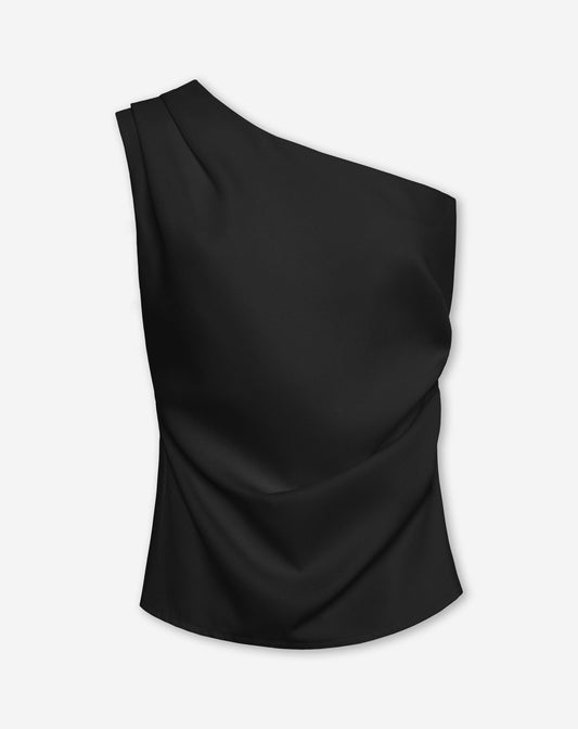 SOFIA ONE SHOULDER RUCHED TOP ZWART