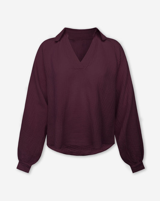 MOUSSELINE BLOUSE DONKER BURGUNDY