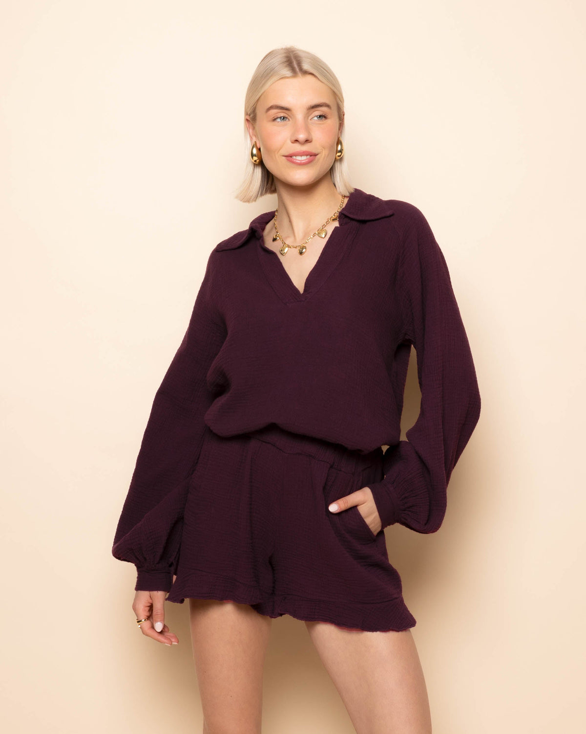 MOUSSELINE BLOUSE DONKER BURGUNDY