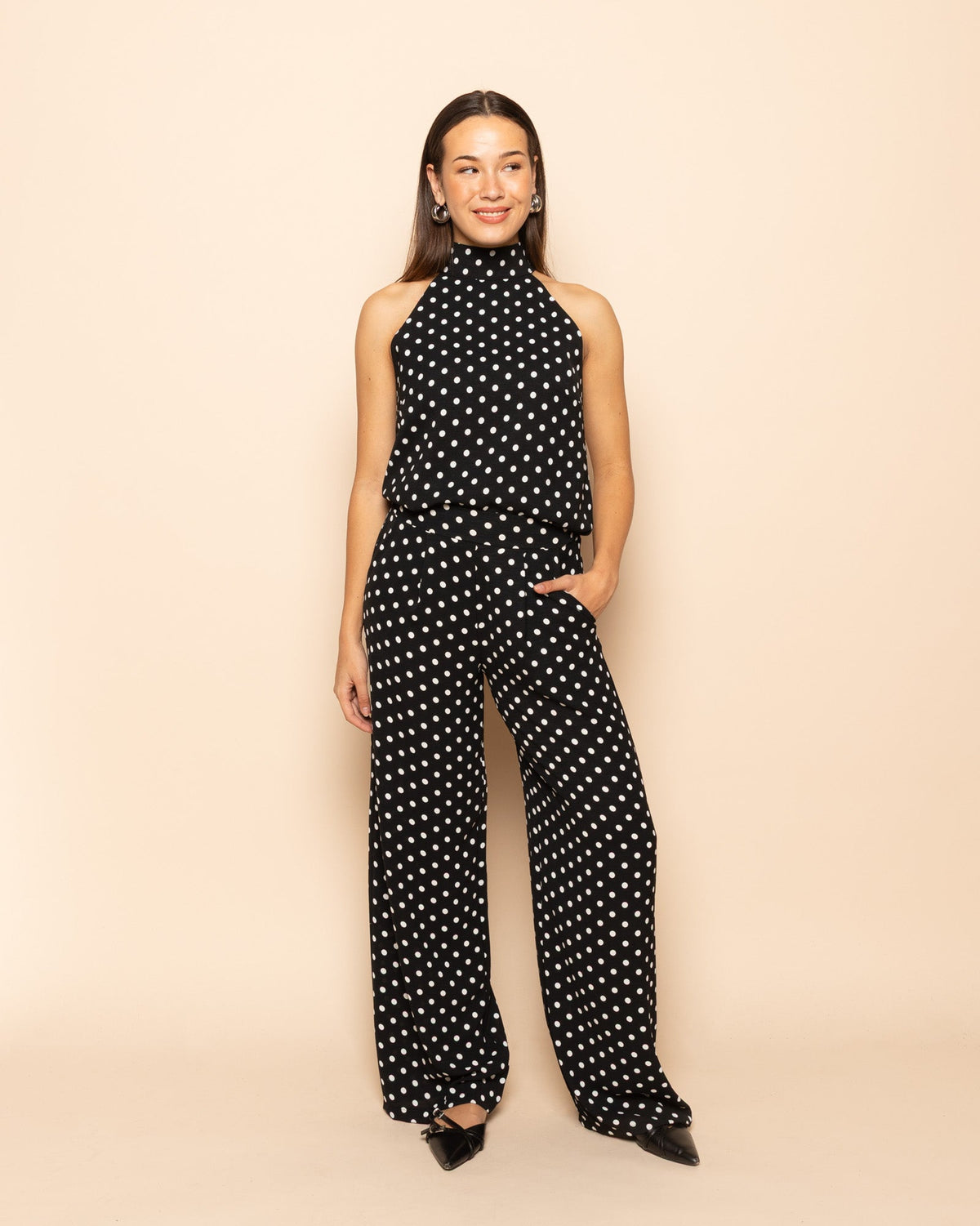 JULIE DOT HALTER TOP ZWART