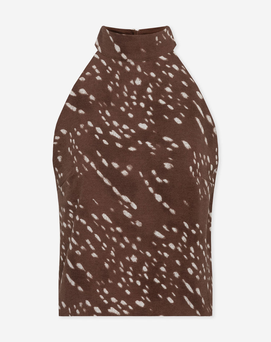 JULIE DEER PRINT HALTER TOP BRUIN