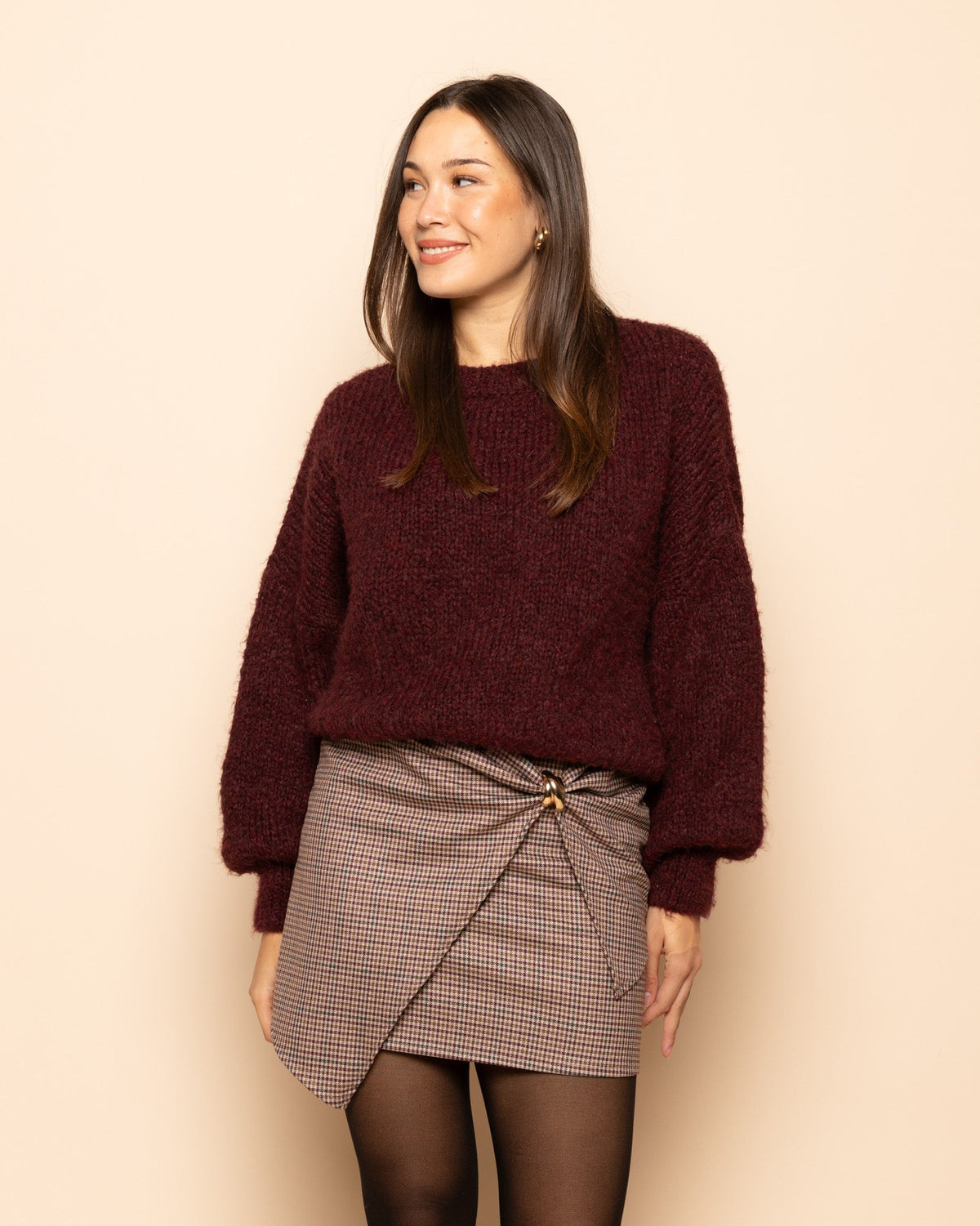 CHECK DETAIL SKIRT BRUIN