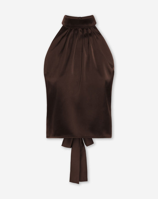 SATIN HALTER BOW TOP BRUIN