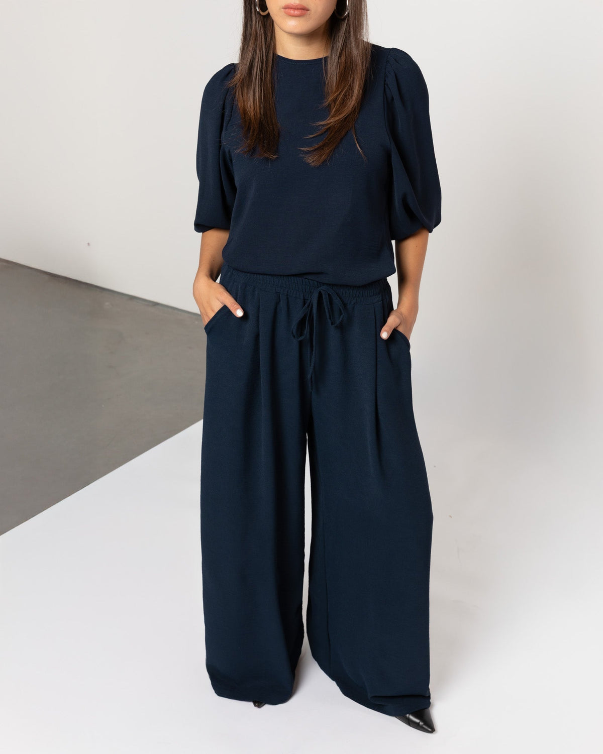 JULIE WIDE LEG PANTALON MARINEBLAUW