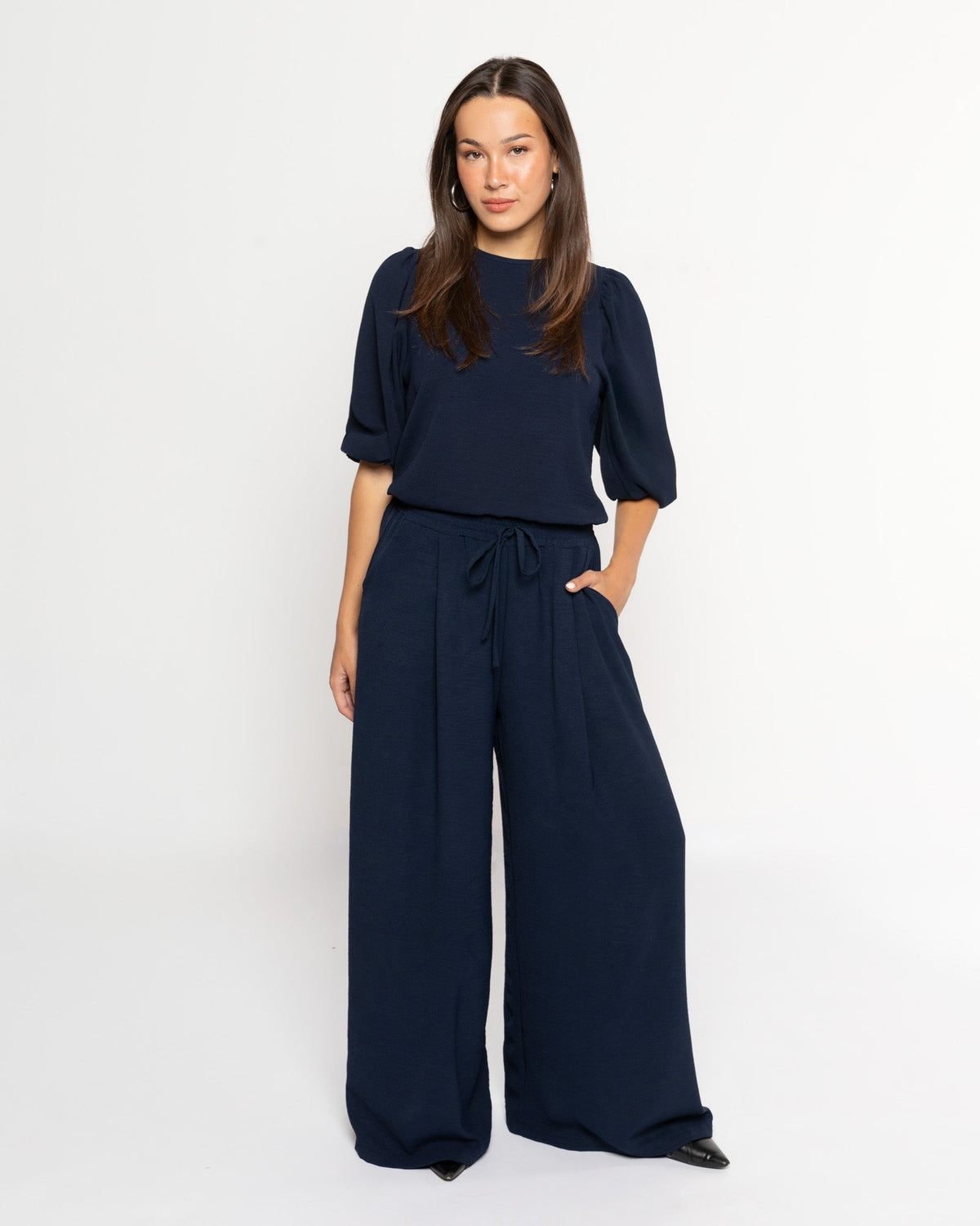 JULIE WIDE LEG PANTALON TALL MARINEBLAUW