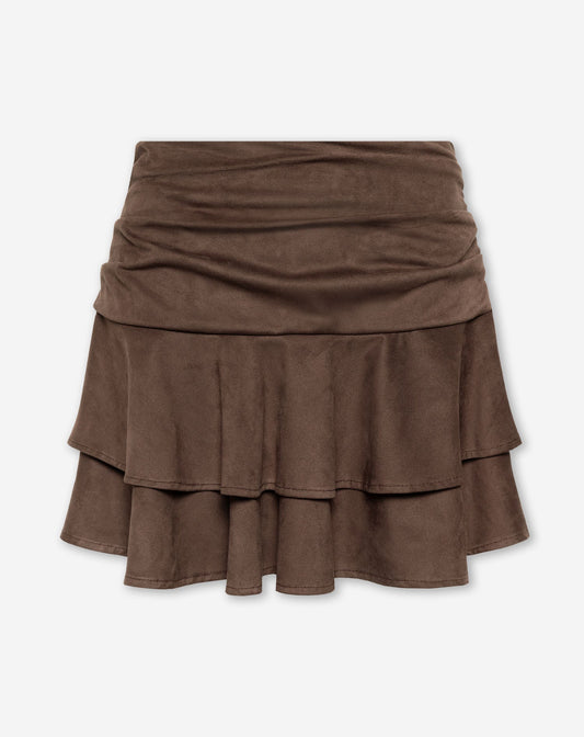 SUEDINE RUFFLE SKIRT BRUIN