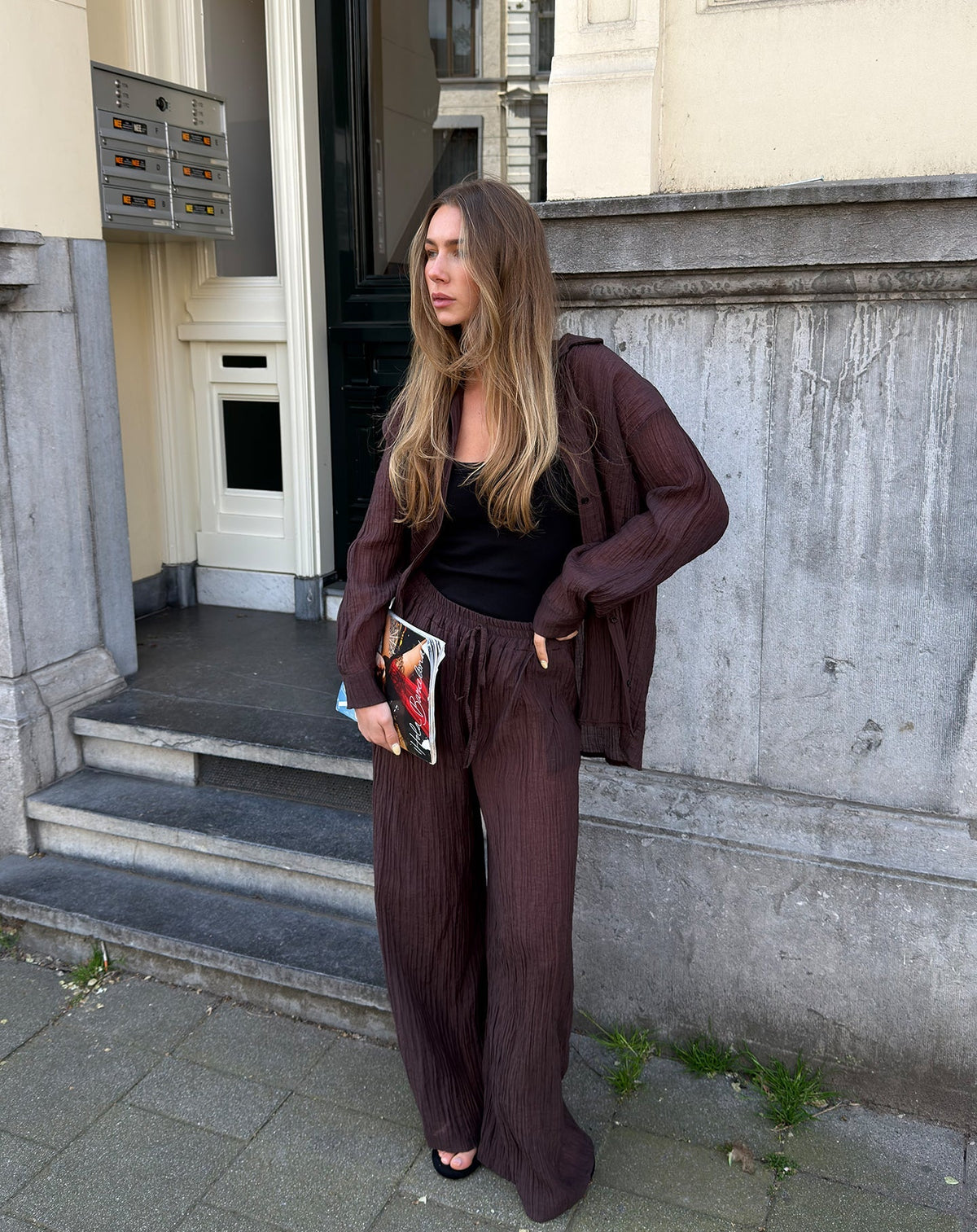 FANCY CHIFFON WIDE LEG PANTS PETITE BRUIN
