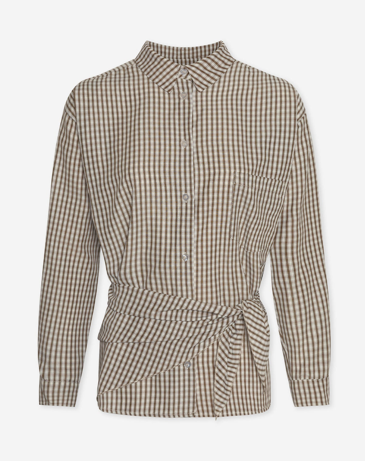 CHECK SCARF BLOUSE BRUIN