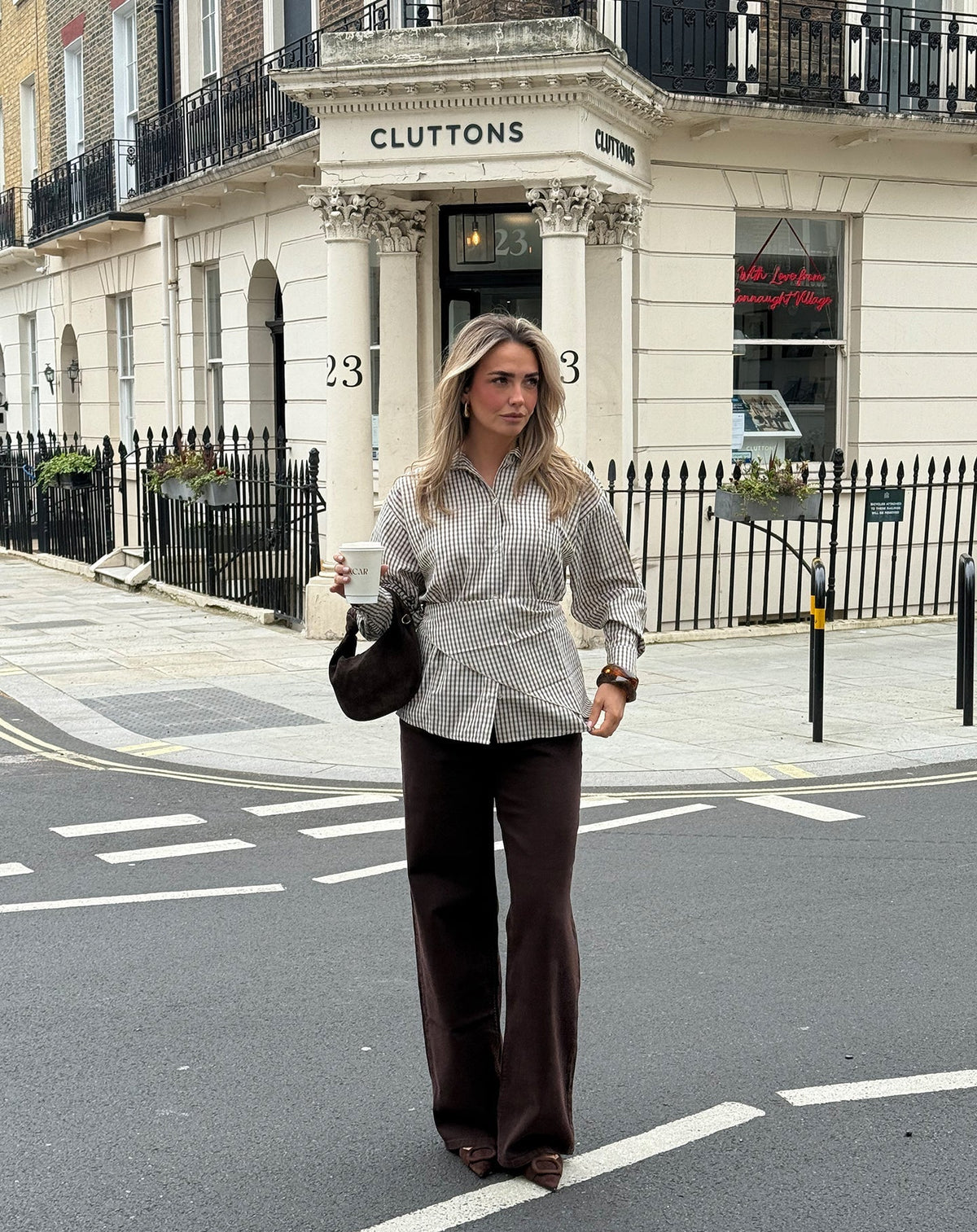 CHECK SCARF BLOUSE BRUIN