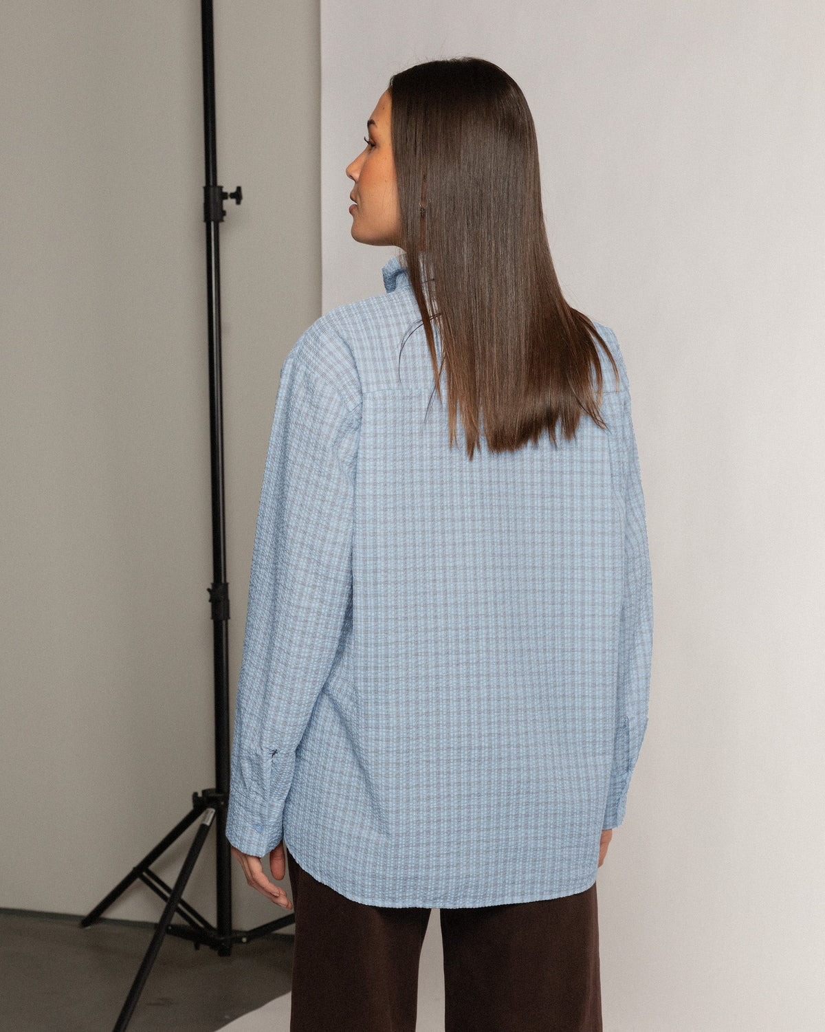CHECK BOW BLOUSE LICHTBLAUW