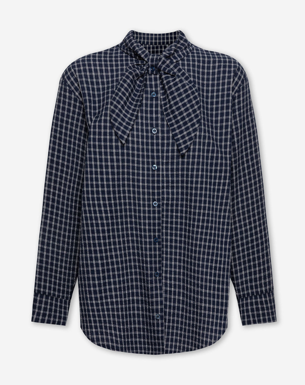 CHECK BOW BLOUSE MARINEBLAUW