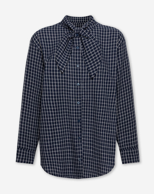 CHECK BOW BLOUSE MARINEBLAUW
