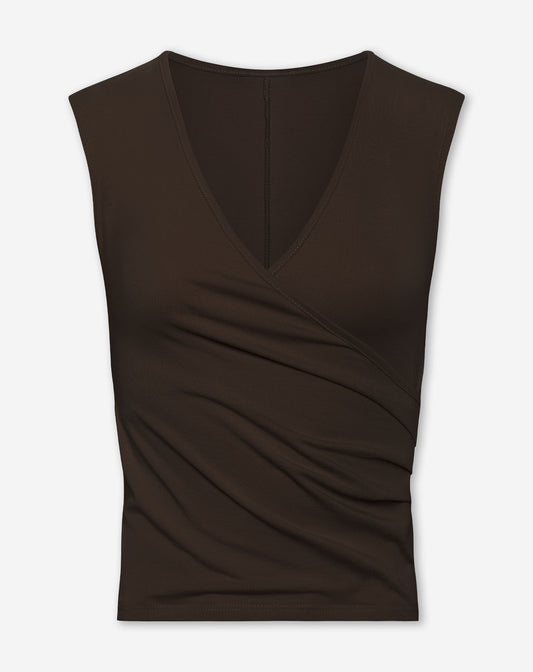 TAMAR WRAP CAP SLEEVE TOP DONKERBRUIN