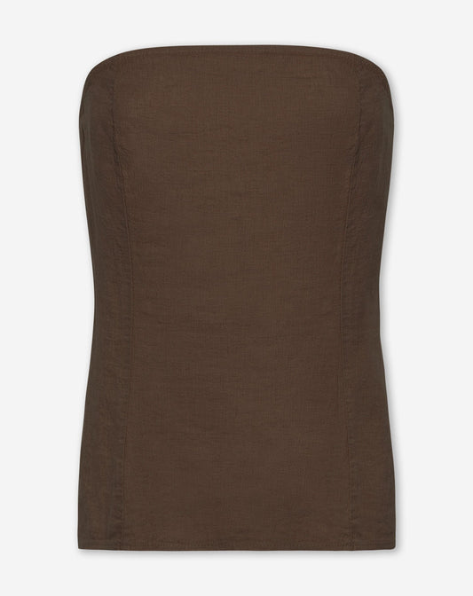 CARMEN LINEN STRAPLESS TOP BRUIN