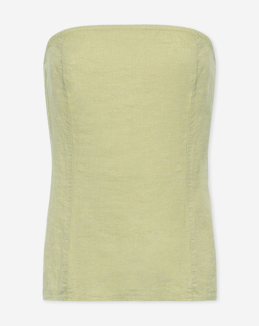CARMEN LINEN STRAPLESS TOP LICHT OLIJFGROEN